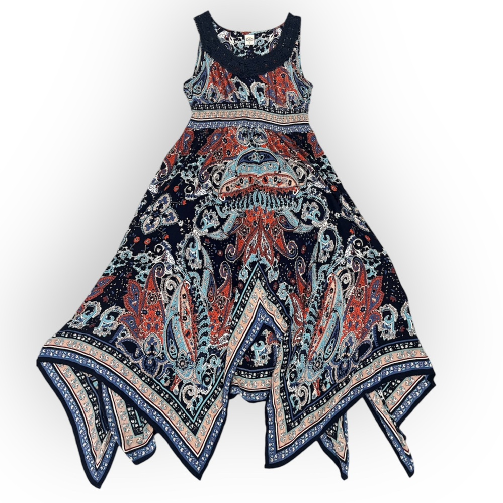 Bila Navy Paisley Maxi Dress with Coral & Light Blue Accents